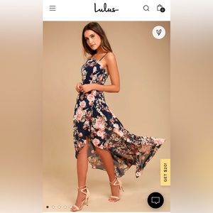 •Lulu’s• Navy Floral Asymmetrical High-Low Dress
